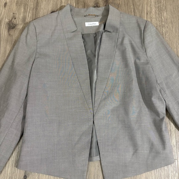 Calvin Klein Women’s Gray Asymmetrical Open Front Blazer Size 14 Career Stretch - Picture 7 of 15